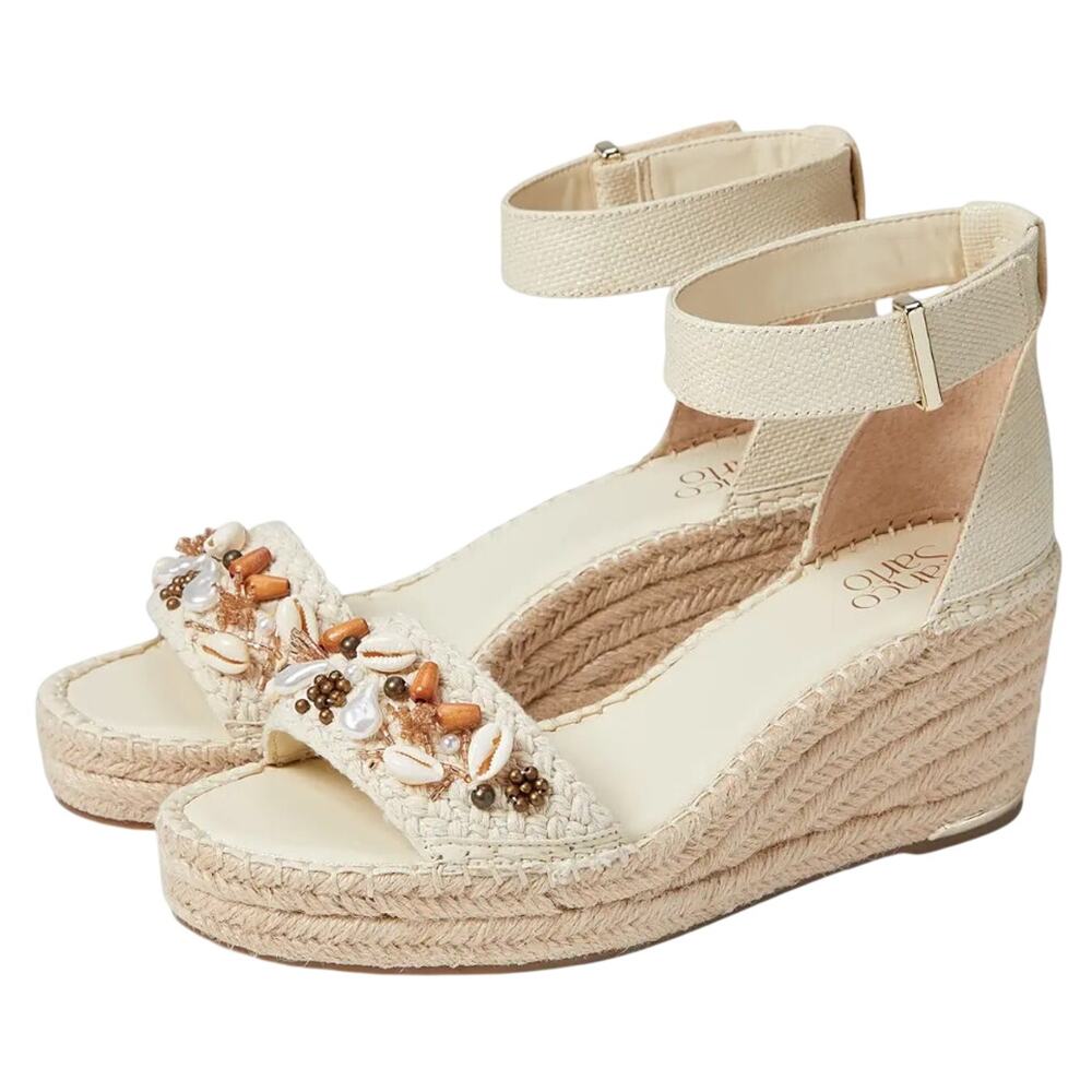 Franco Sarto Womens Clemens Espadrille Wedge Sandals US 8.5 M Beige Raffia NWOB